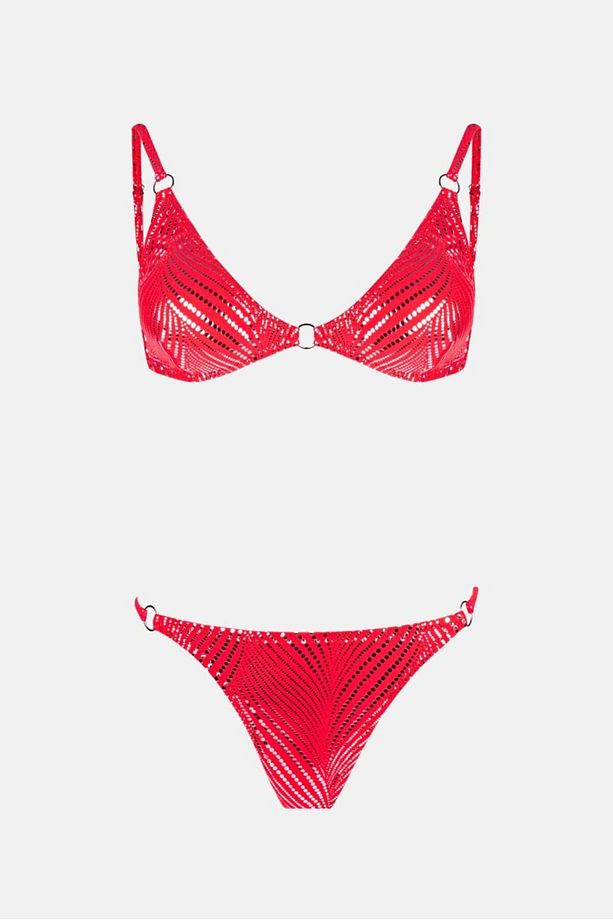 4645 Neon Kırmızı String Bikini Takımı - 4