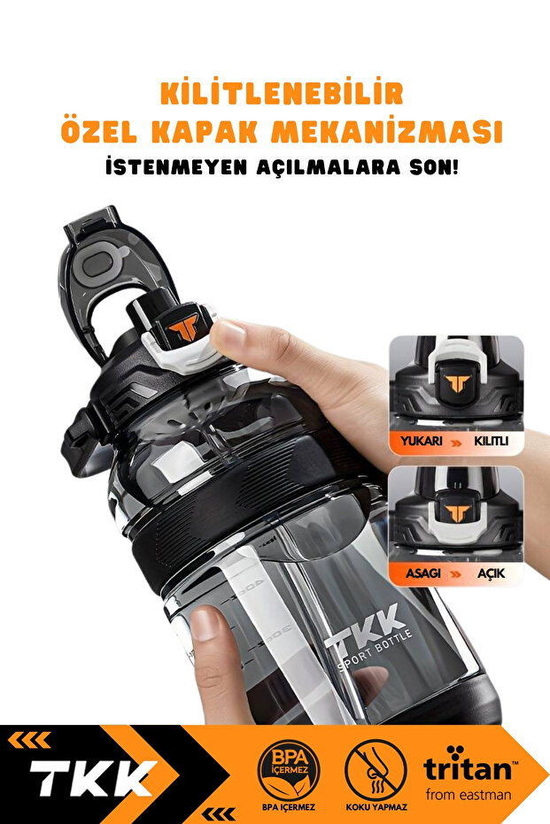 New Collection Tkk 1200ml - Use Without Straw and Straw, Neck Hanging, Handled Tritan Water Flask - 4