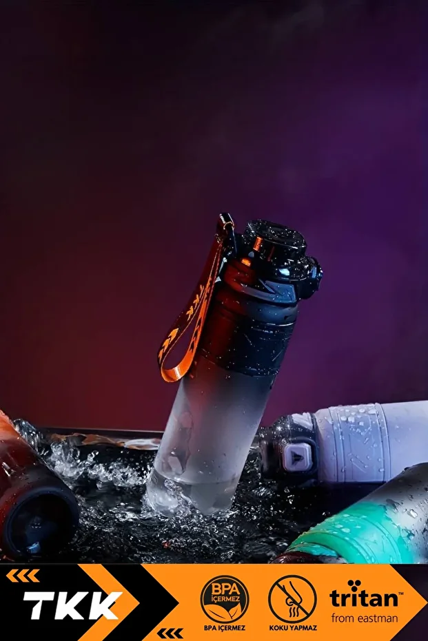 800ml Yeni Koleksiyon Pipetli/Pipetsiz Kullanım Çift Renk El Askılı Soft-Touch Tritan Su Matara - 7