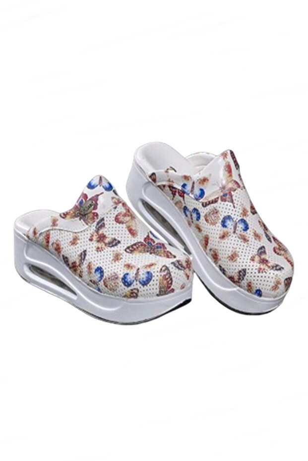 Butterfly Patterned Wedge Heeled Hospital Nurse Women's Slippers 905