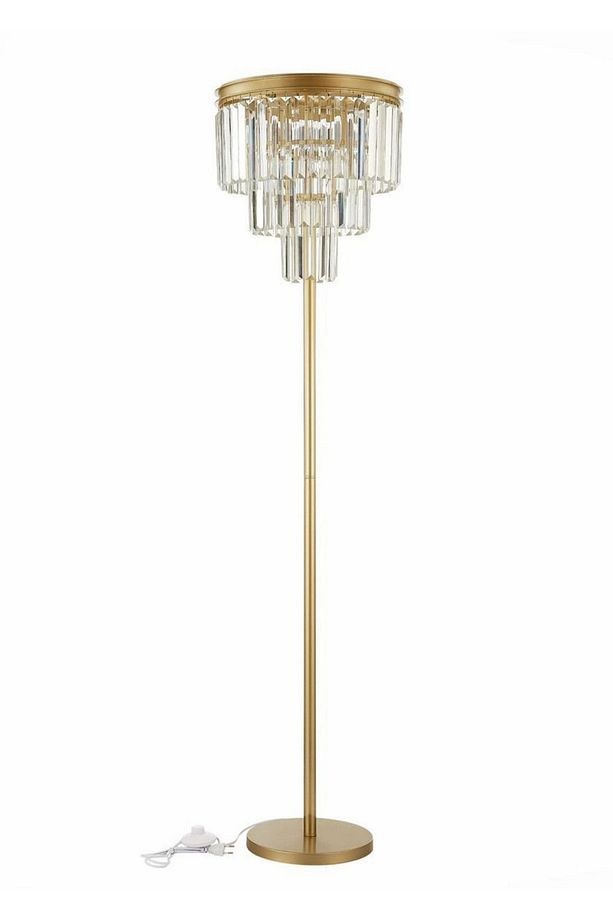 LMD-RU001 Eskitme Mat Gold Tek Ayaklı Kristal Taşlı Metal Lambader - 1