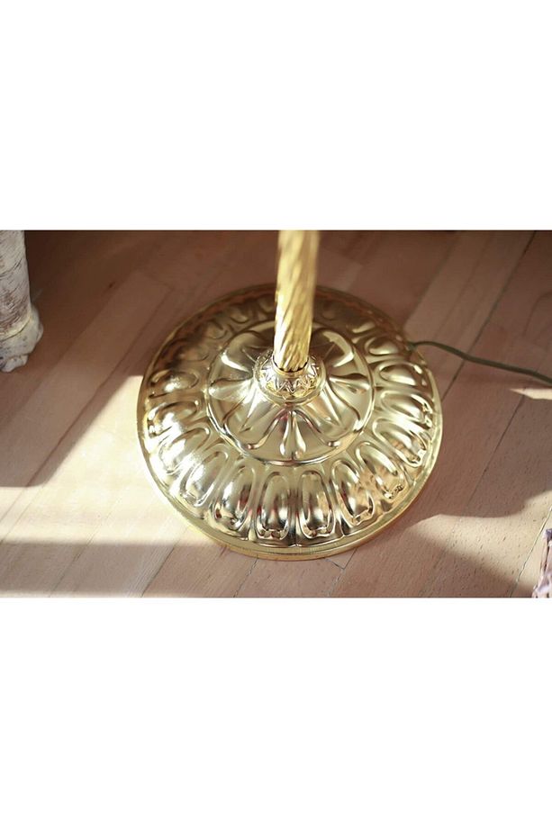 Gold Kaplama Solid Burgulu Tek Ayaklı Metal Lambader - Konik Başlık Rengi Mataro Vizon - 5
