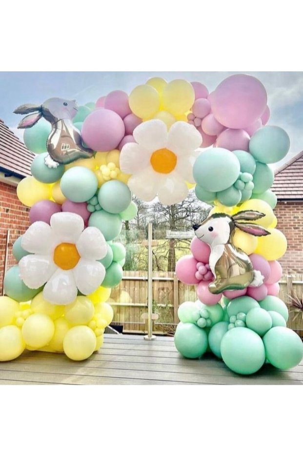 Yellow Powder Pink Winter Green Daisy Rabbit Balloon Chain Set of 103