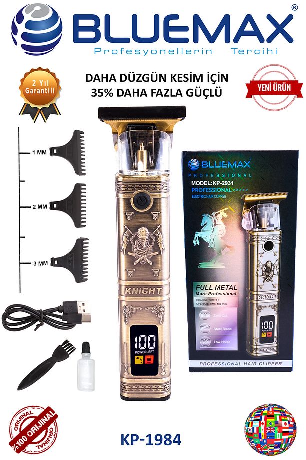 KP-2931 Dijital Lcd Ekran T Bıçak Tıraş Makinesi Epilasyon Öncesi Vücut Sakal Ense Çizim Profosyonel - 1