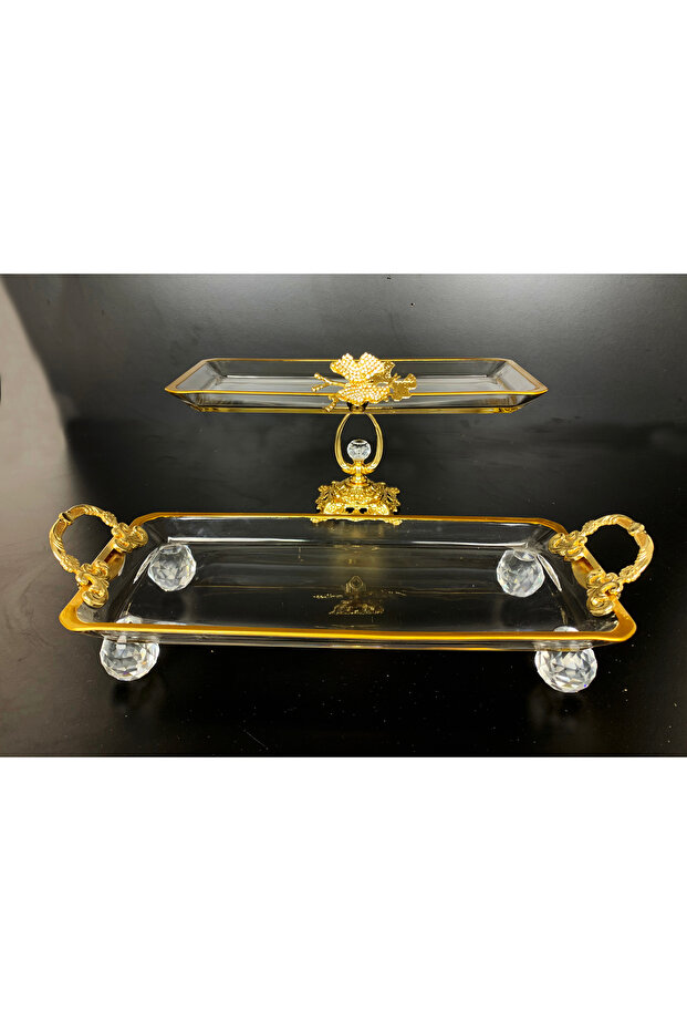 2-Piece Pasabahce Crystal Metal Leg Gilded Baton Presentation Holder