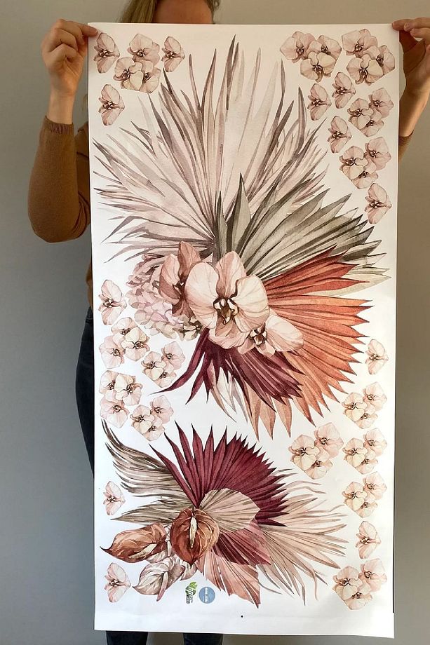 Orkide Monstera Ve Okaliptüs Çiçekleri Modern Duvar Sticker Seti - 4