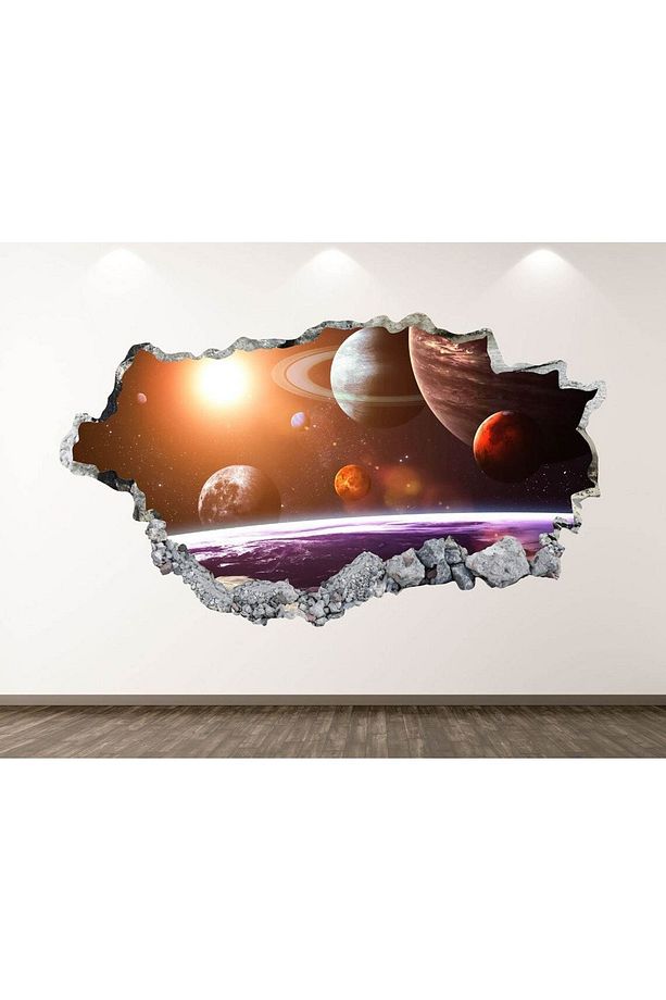 Güneş Sistemi ve Gezegenler Full Hd Baskı 3d Modern Duvar Sticker - 1