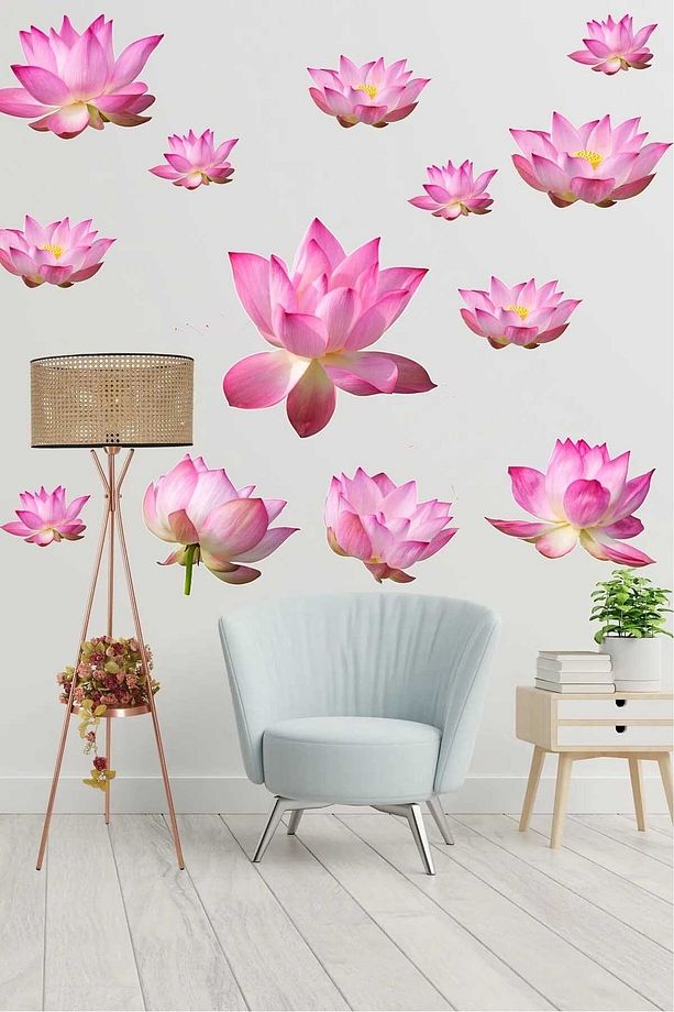 Muhteşem Lotus Çiçekleri 12 Adet Premium Duvar Sticker Seti - 3