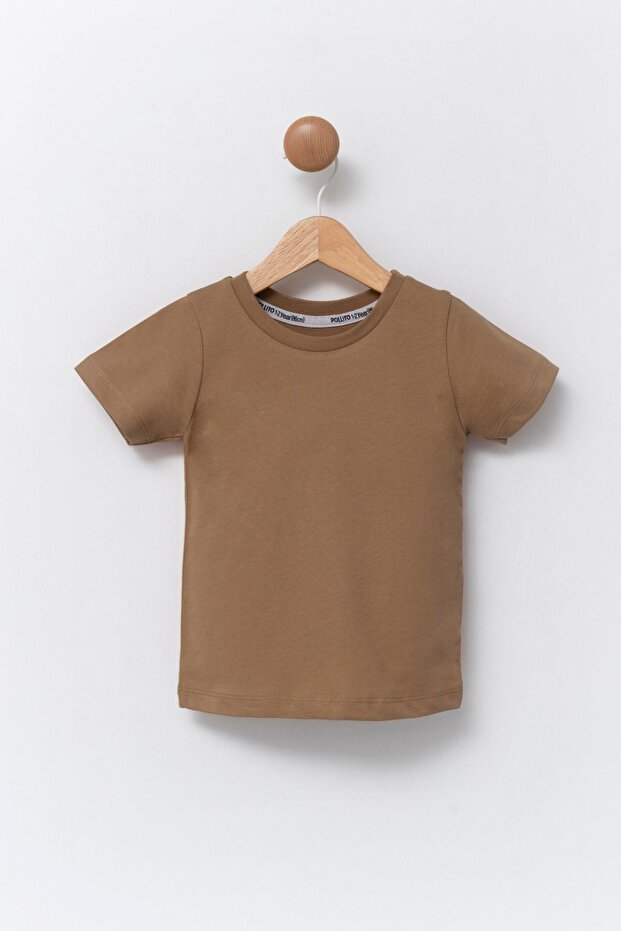 تي شيرت بني أساسي برقبة دائرية للأطفال - 1