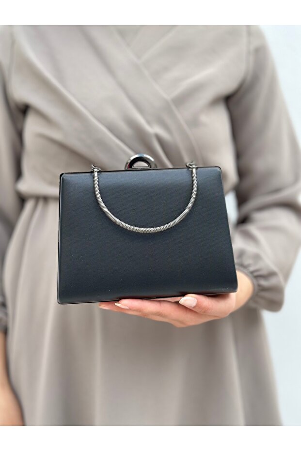Women's Fabric Black Evening Dress Clutch Portfolio Bag