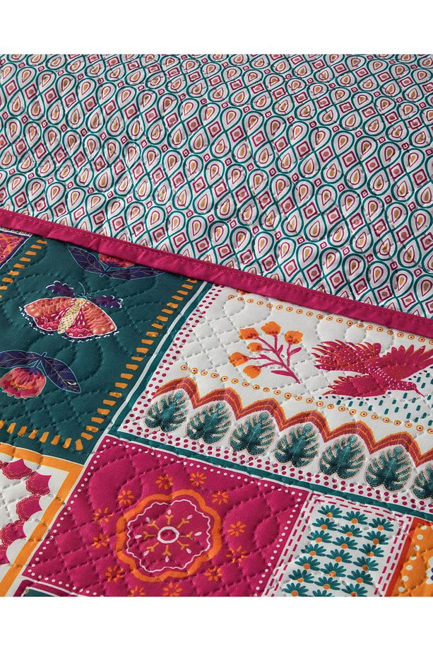 Tropic Patch Tek Kişilik Çok Amaçlı Örtü Koyu Pembe - 3