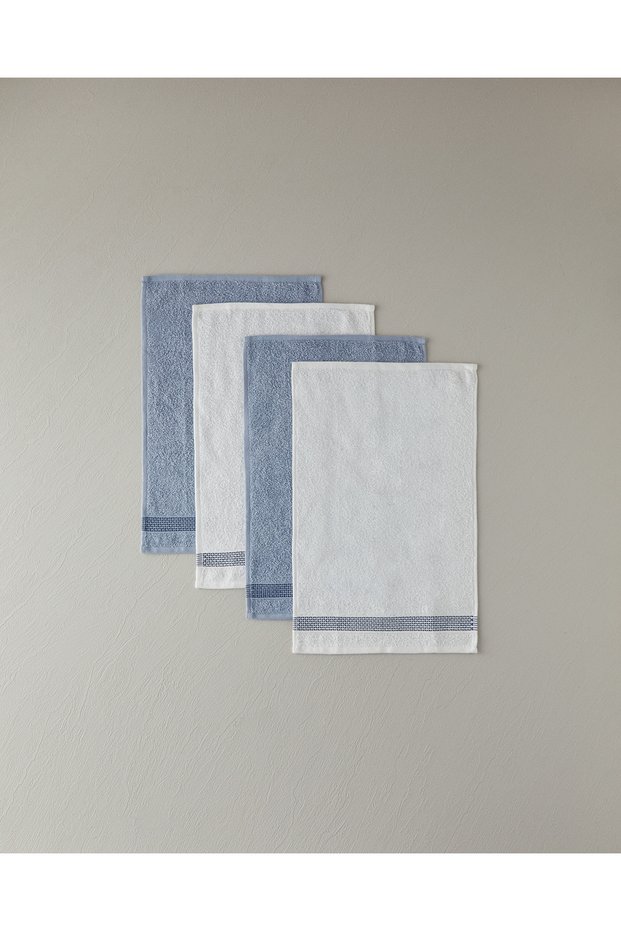 Valeria Cotton Border Towel Set of 4 White - Blue