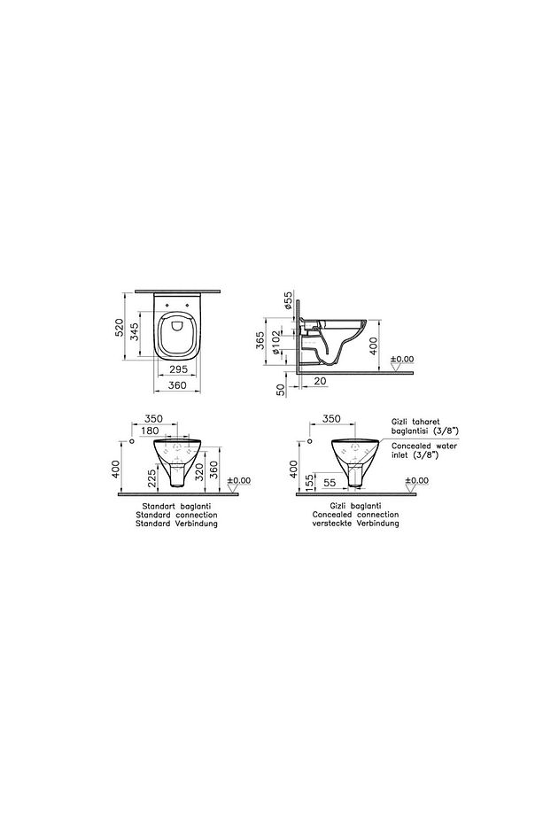 S20 Smooth Flush Asma Klozet 7508L003-0850, Vitra S20 Soft Klozet Kapağı 147-003-909 - 3