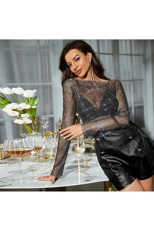 Parıltılı Taşlı Bluz - 8