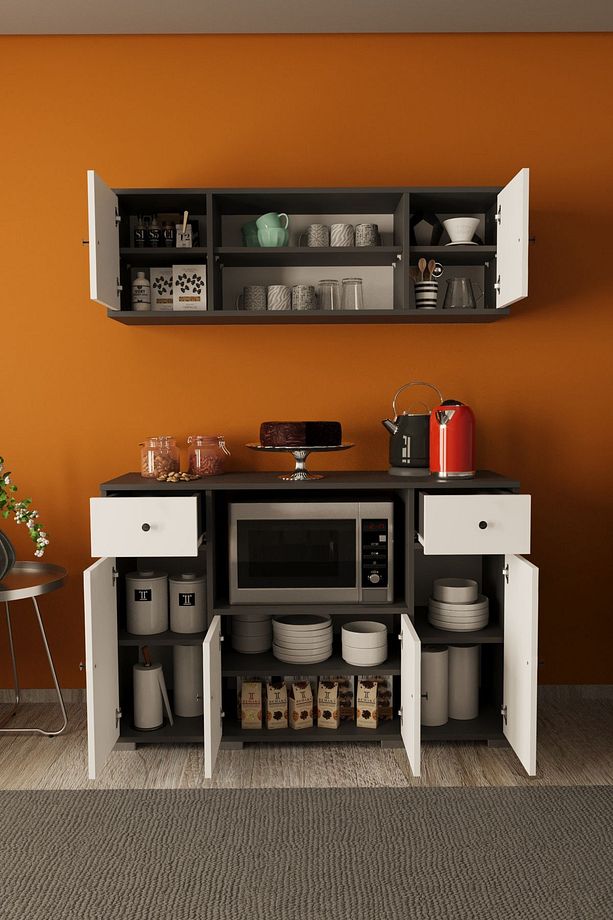 Balos Set Altı Mutfak Mikrodalga Fırın Dolabı Antrasit - Beyaz - 4