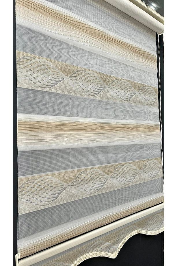 Sütlü Kahve Damask Desenli Zebra Stor Perde - 1