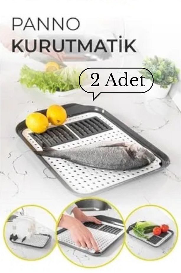 2 Adet Tabaklık Olabilen Tezgah Üstü, Meyve Sebze Süzgeci, Dekoratif Tepsi Tabak Kurutmalığı - 1