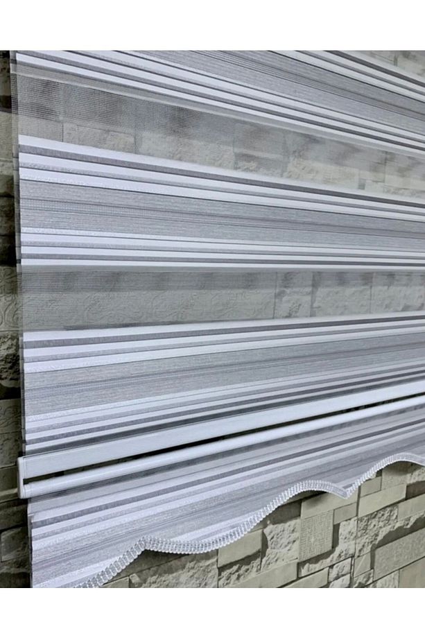 Gümüş Grisi Sim Detaylı Pliseli Zebra Stor Perde - 4