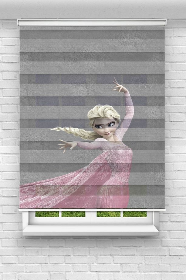 Pembe Elbiseli Elsa Dijital Baskılı Zebra Perde Çocuk Odası Perdesi - 1