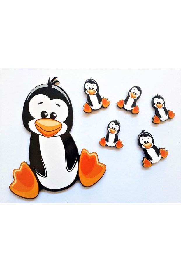 Cute Penguin Figurine Door Wall Cabinet Kids Room Wooden Sticker Ornament Wall Decoration
