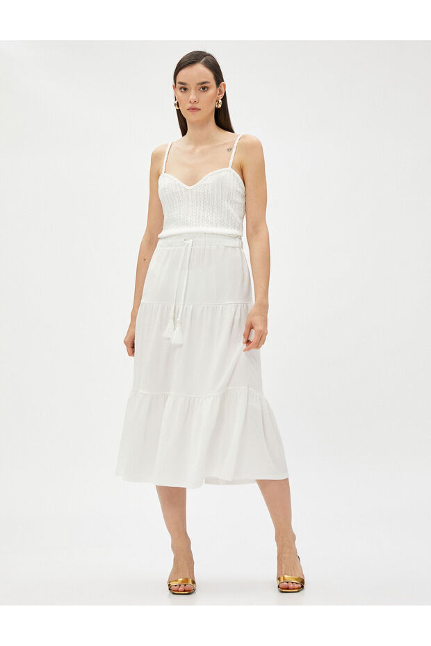 Tiered Midi Skirt with Tie Waist