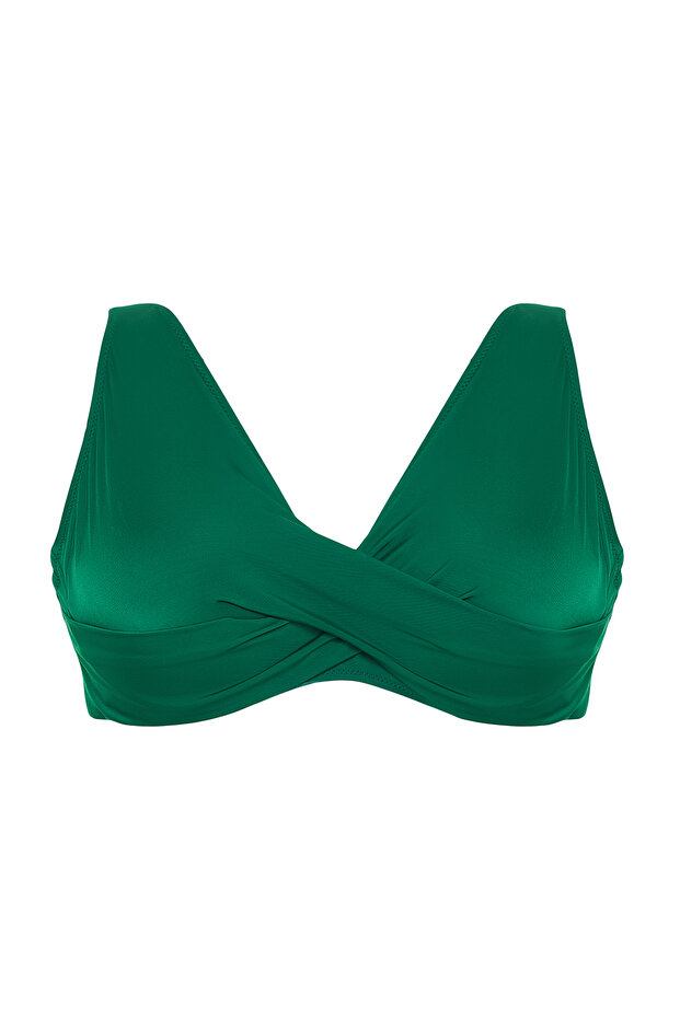 Zümrüt Yeşili Derin V Büzgülü Büyük Beden Bikini Üstü TBBSS23CT00011 - 5