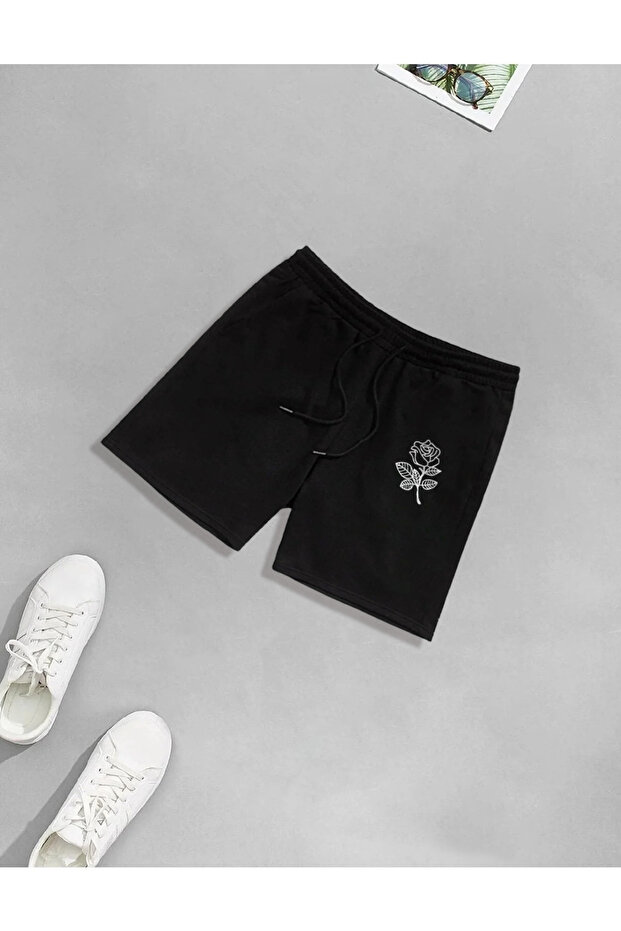 Unisex Rose Printed Shorts