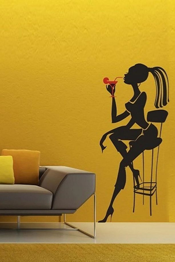 Bar Taburesi Ve Kadın Silüet Dekoratif Çok Amaçlı Duvar Sticker Duvar Süsü Duvar Dekoru - 2
