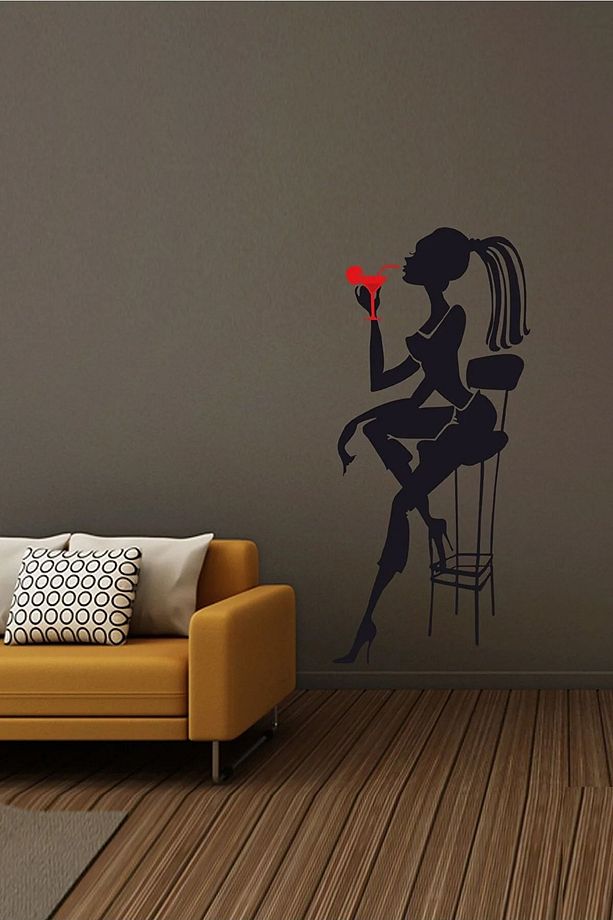 Bar Taburesi Ve Kadın Silüet Dekoratif Çok Amaçlı Duvar Sticker Duvar Süsü Duvar Dekoru - 4