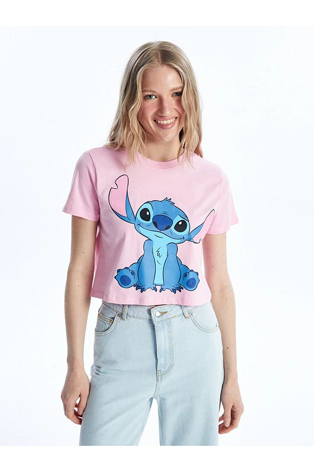 XSIDE Bisiklet Yaka Lilo & Stitch Baskılı Kısa Kollu Kadın Crop İMREX GLOBAL - 2