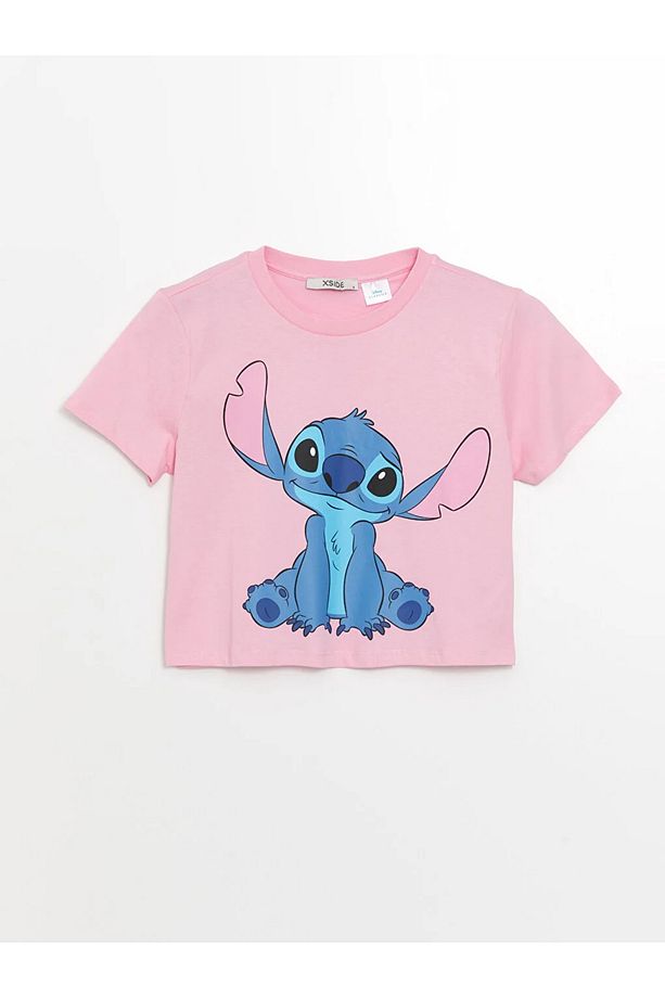 XSIDE Bisiklet Yaka Lilo & Stitch Baskılı Kısa Kollu Kadın Crop İMREX GLOBAL - 6