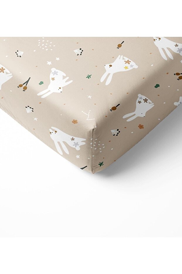 Single Brown Bed Sheet Set - Rabbit Pattern and Elastic - 3