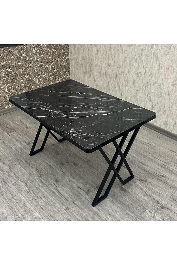 Mutfak Masası 6 kişilik Masa Siyah Mermer Görünümlü Masa x ayak - 7