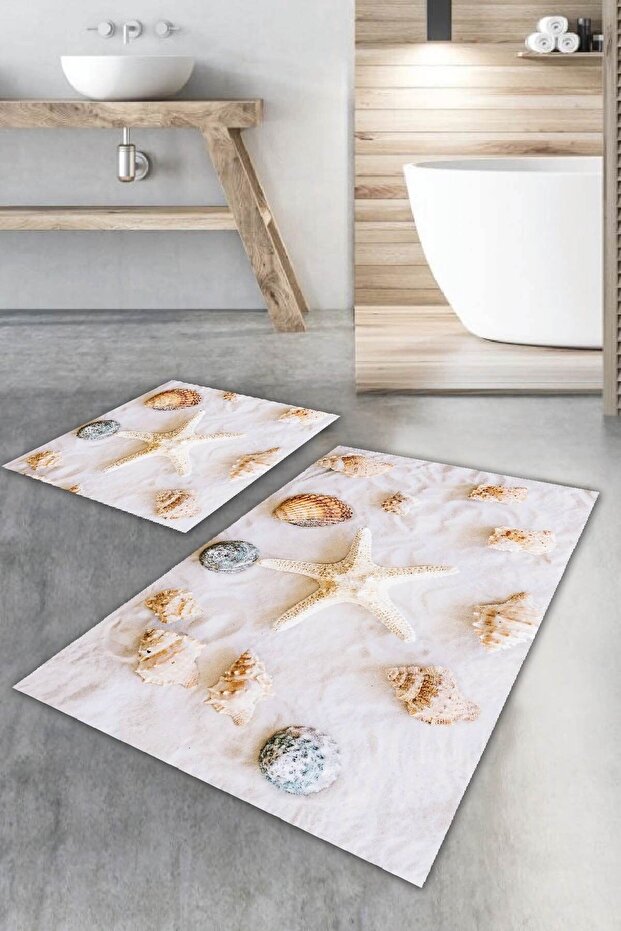 60x90 - 60x60 Digital Bathroom Rug Toilet Set 2 Piece Mat Set Bs036