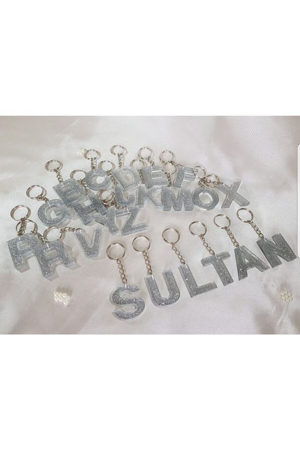 Sultan A Harfi - Rakam Gümüş Simli Epoksi Anahtarlık - 3