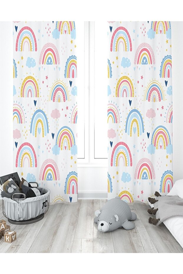 Colorful Rainbows Patterned Children's Room Background Curtain (Single Wing Pricing)