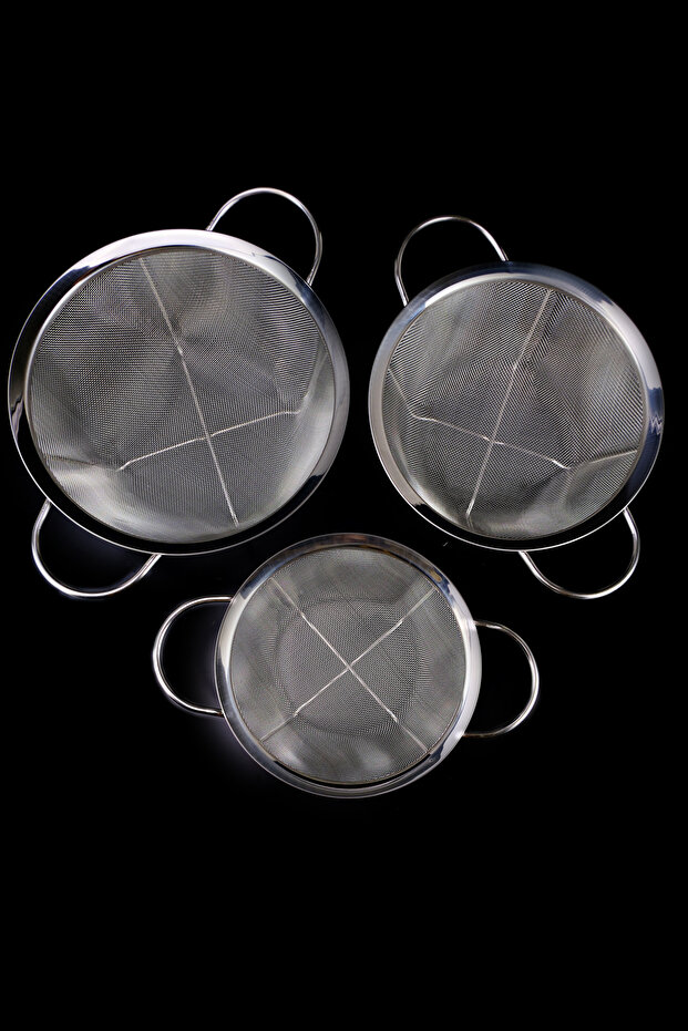 Gray Steel Pasta Strainer Set - 20-22-25 Cm, 3-Piece Basket, with Handle - C1-1-18