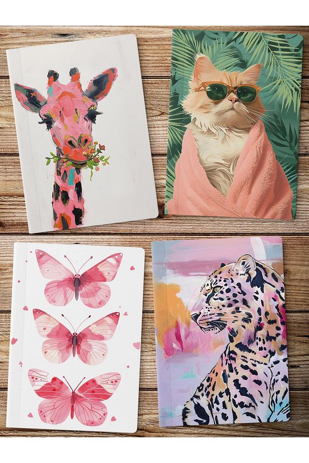 Çizgisiz Defter, Renkli Kapak Notebook 4 Adet, Akıl Defteri, Not Defteri, 64 Sayfa 14*21cm - 1