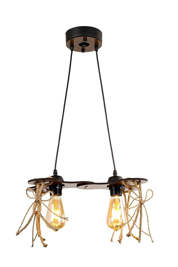 Ceviz Ahşap Halatlı Tarz 2.li Avize - 3