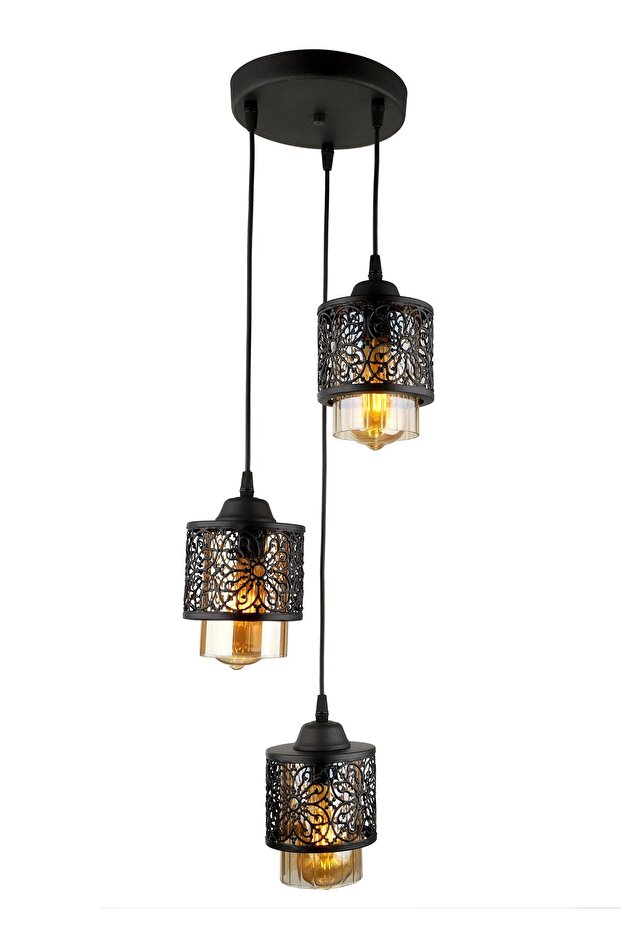 Küba 3.lü Avize Siyah - 2