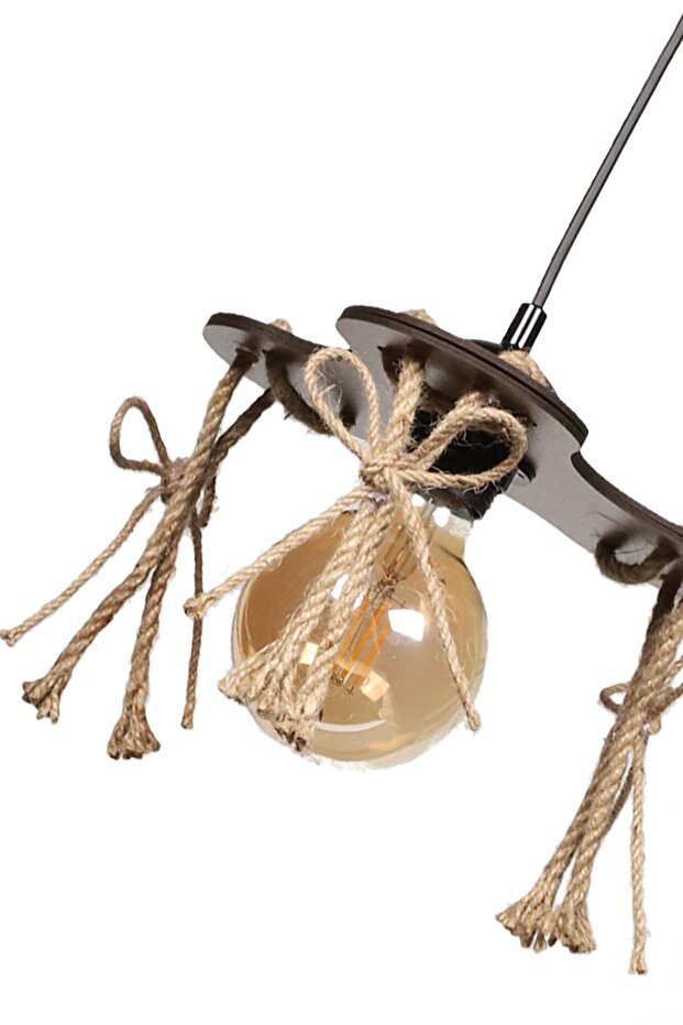 Ceviz Ahşap Halatlı Tarz Tekli Avize - 4