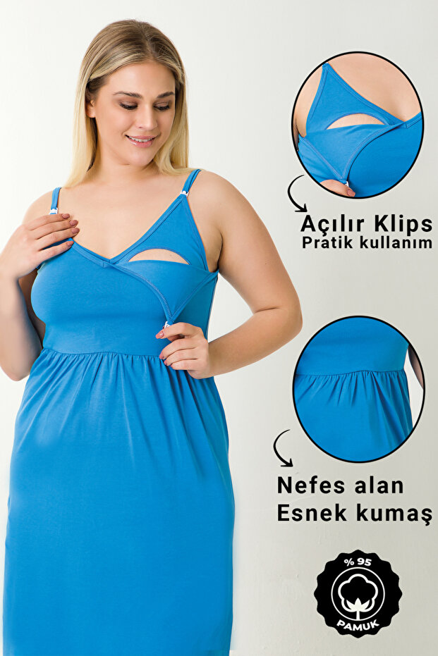 Pregnant Women's Nightgown with Rope Straps Hg0059 Blue