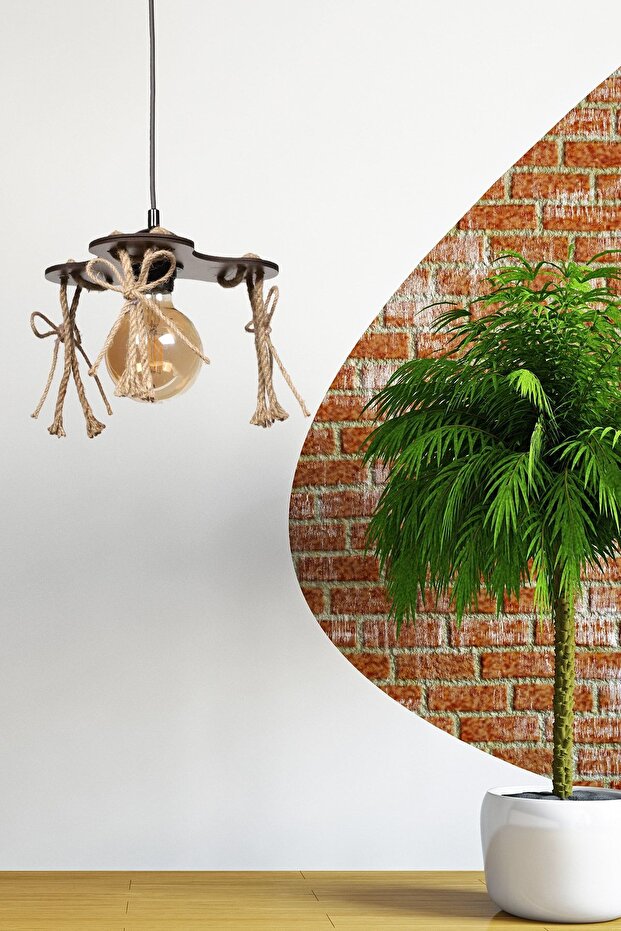 Ceviz Ahşap Halatlı Tarz Tekli Avize - 1