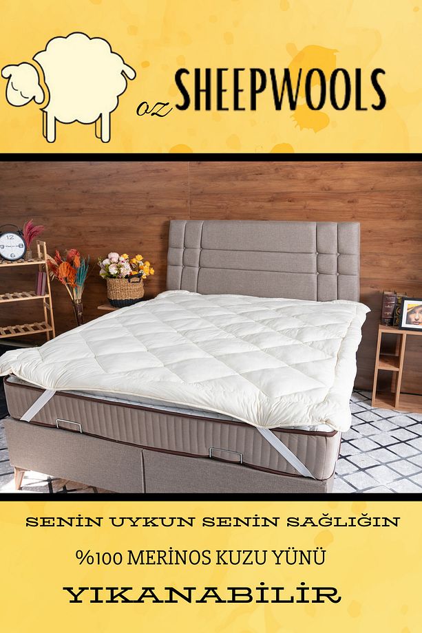 YÜN YATAK PEDİ&ŞİLTESİ LASTİKLİ  %100 MERİNOS KUZU YÜNÜ İÇ DOLGU , %100 PAMUK DIŞ KUMAŞ ,YIKANABİLİR - 3