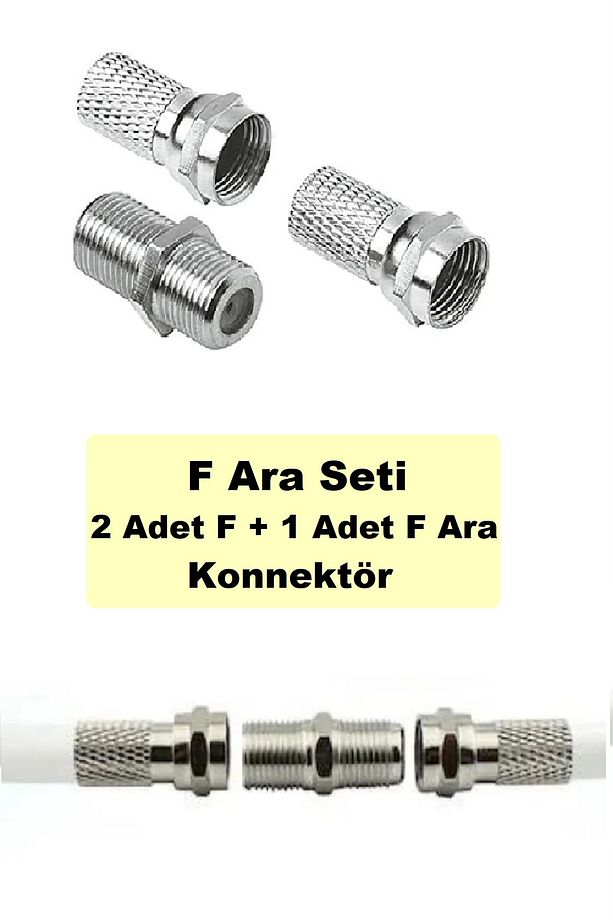 F Ara Seti 2 Adet F Konnektör + 1 Adet F Ara Konnektör Anten Kablosuna Ek Yapar Birleştirir - 1