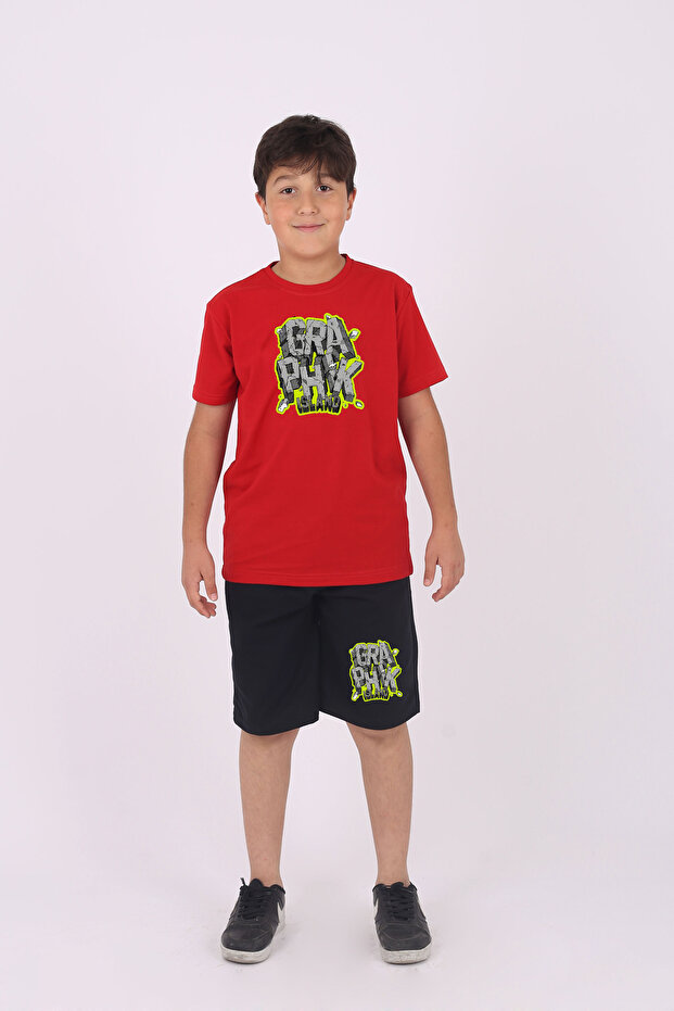 Buseyiz Graphic Islan Printed Cotton and Pocket Boy's Bottom Top Capris Summer Suit 4-14 Years Old