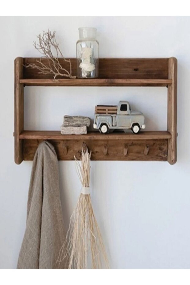 Ahşap askılık duvar rafı - 1