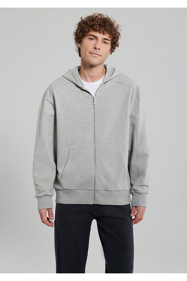 Kapüşonlu Fermuarlı Gri Basic Sweatshirt 0S10095-80196 - 3
