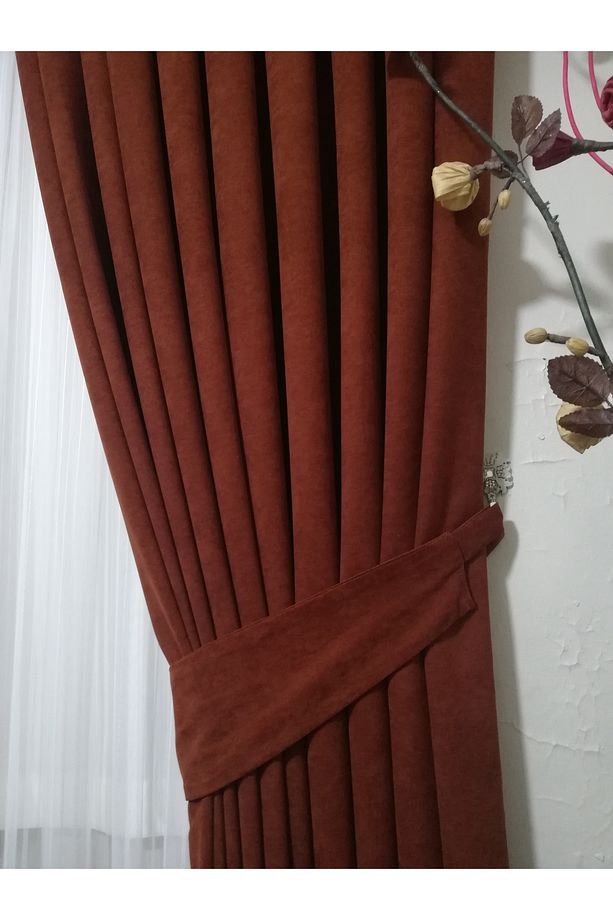 KULLANIMA HAZIR KOYU KİREMİT (BAKIR)  ORTA PİLELİ 1X2,5 FON PERDE TEK KANAT 12486 - 3