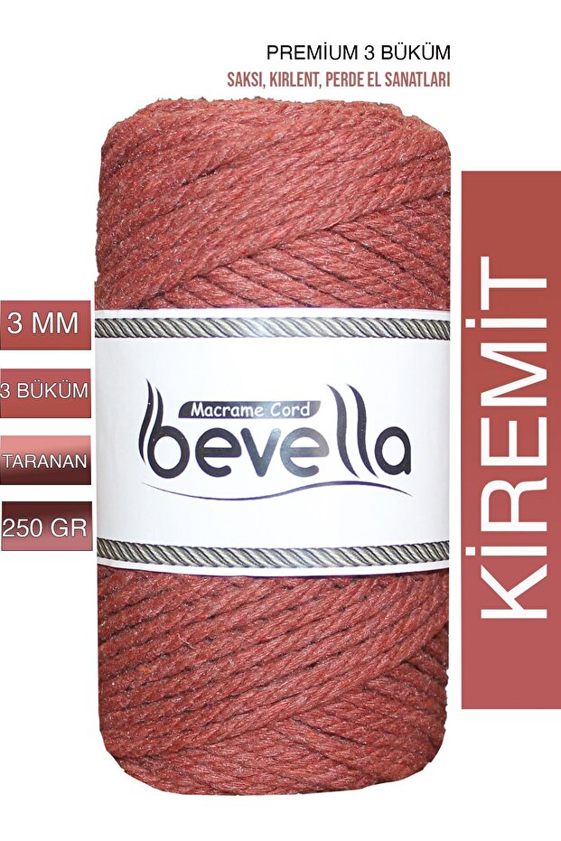 Premium 3 Twisted Cotton Macrame Rope 3 mm 250 Gr Tile
